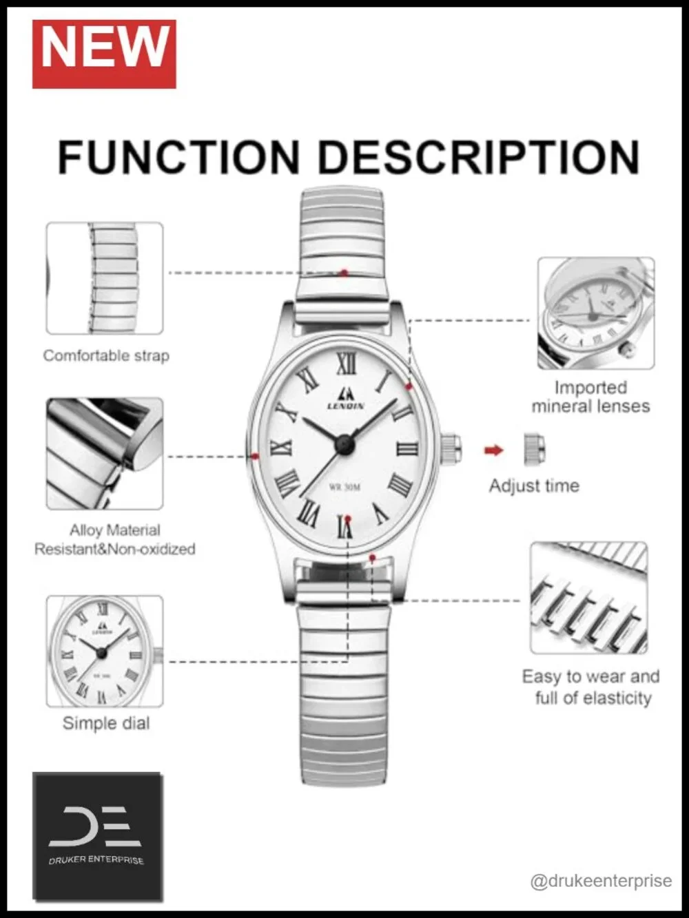 Vintage Oval Roman Analog Quartz Stainless Steel Watch